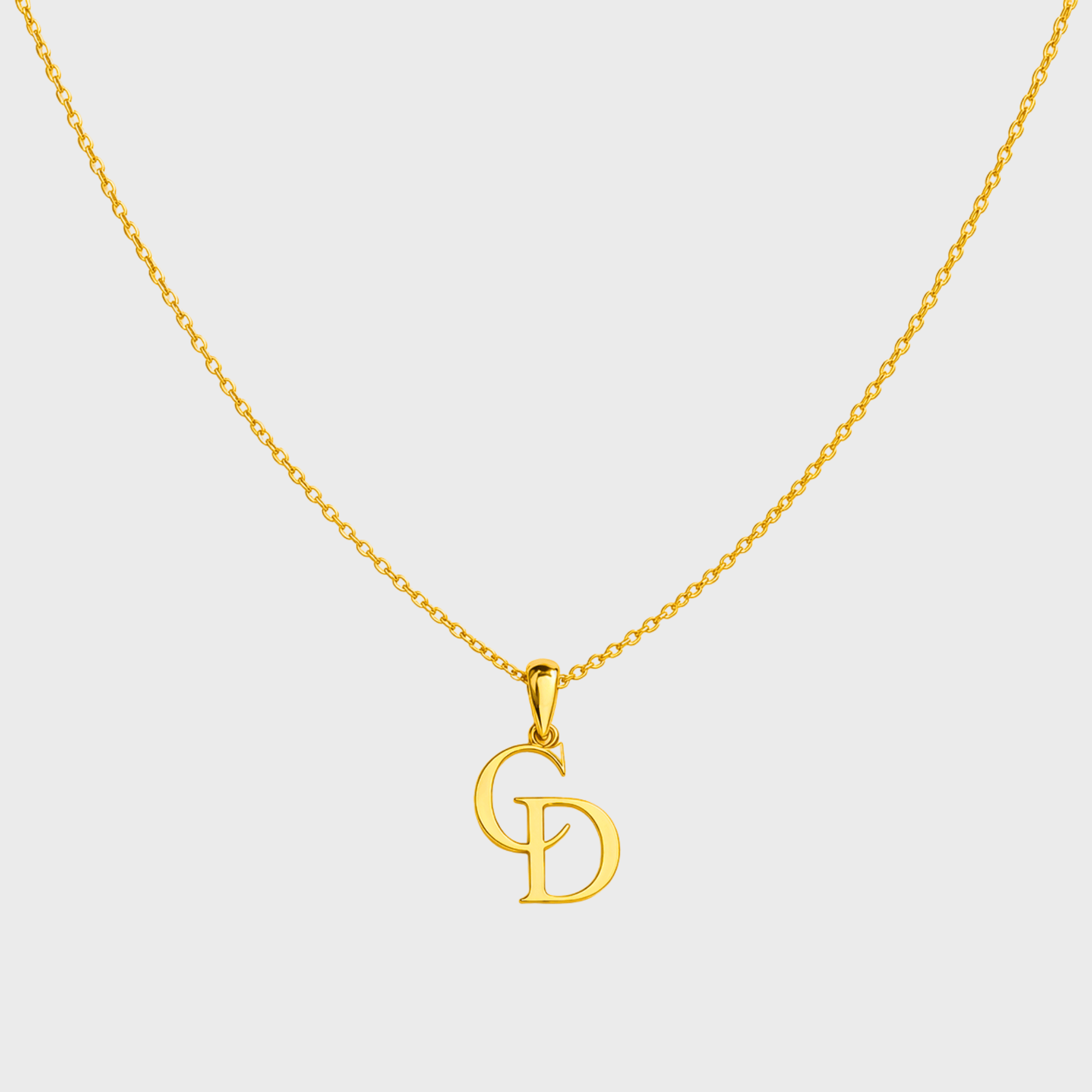 Personalized double initial necklace in 14K gold-tone stainless steel with custom letter pendants