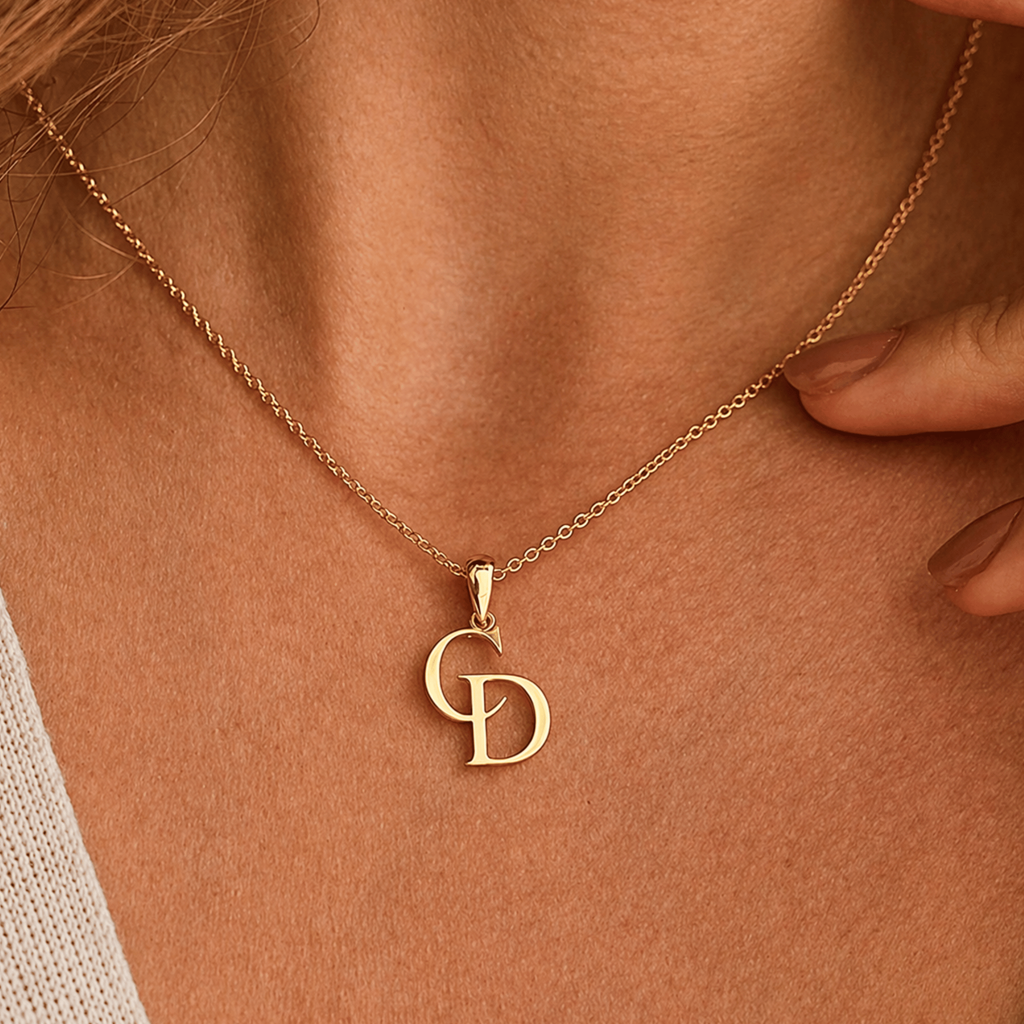 Personalized double initial necklace in 14K gold-tone stainless steel with custom letter pendants