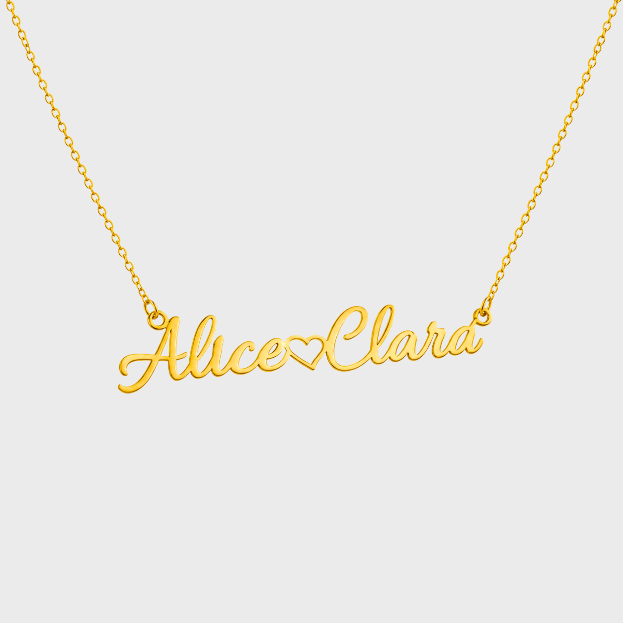 Personalized double name necklace with heart custom nameplate pendant in stainless steel 14K gold plated and silver plated
