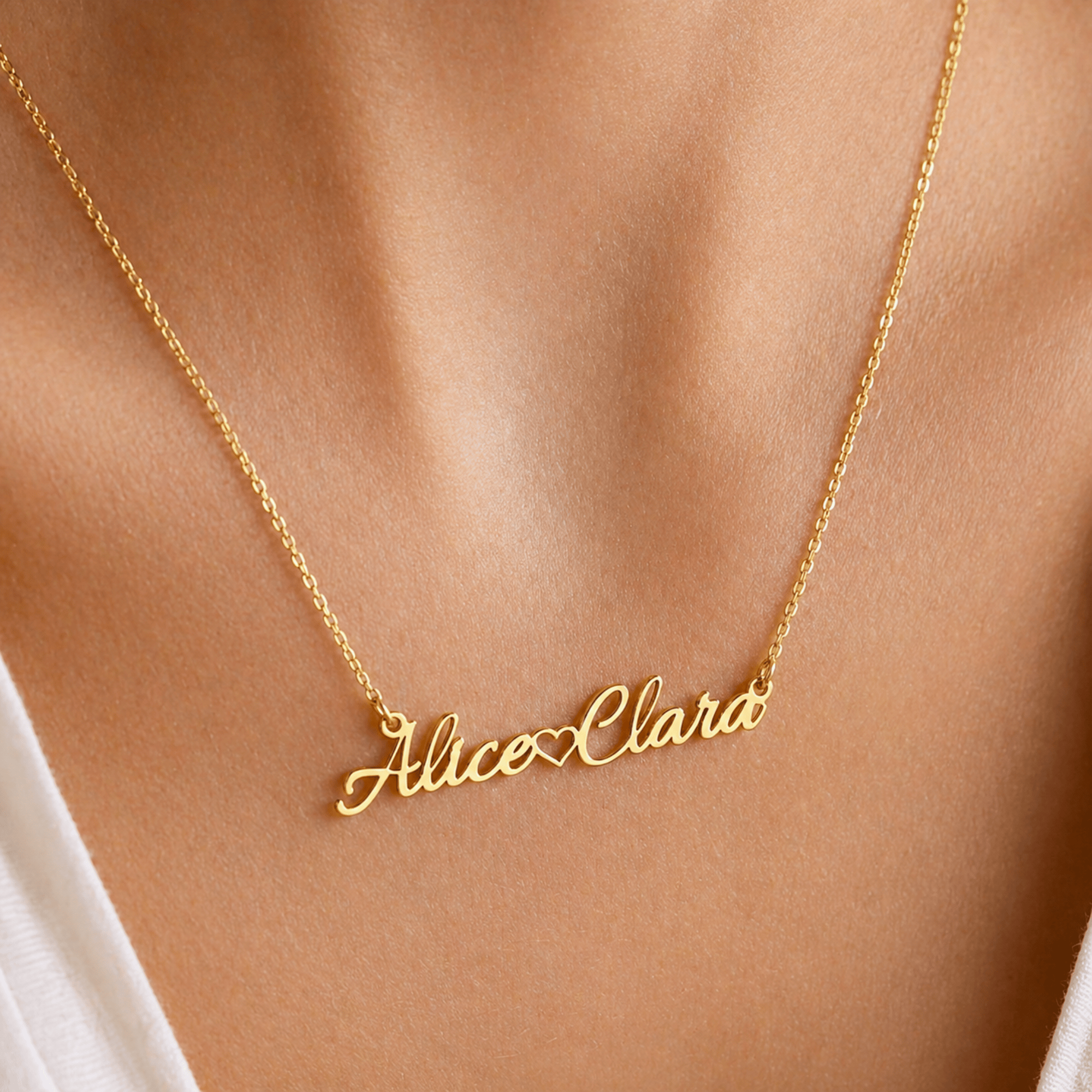 Personalized double name necklace with heart custom nameplate pendant in stainless steel 14K gold plated and silver plated