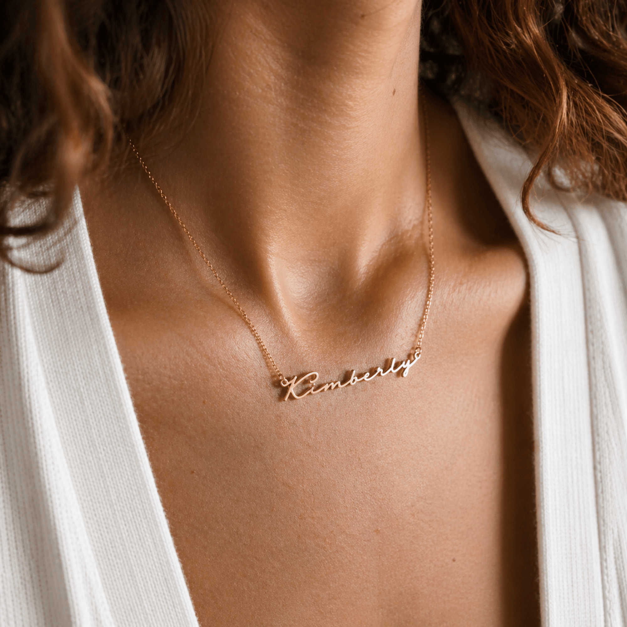 Personalized name choker necklace with custom nameplate pendant in stainless steel, 14K gold plated and silver plated